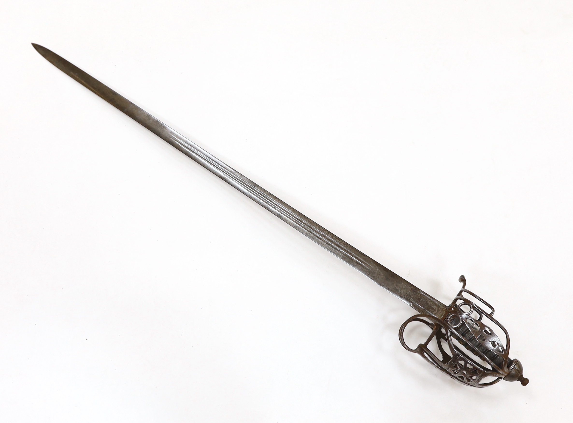 An early 19th century regulation Scottish infantry officer's Wilkinson’s broadsword of the 74th Regiment, with steel basket and pommel, double fullered blade engraved with VR cypher and the motto ‘Nemo me impune lacessit